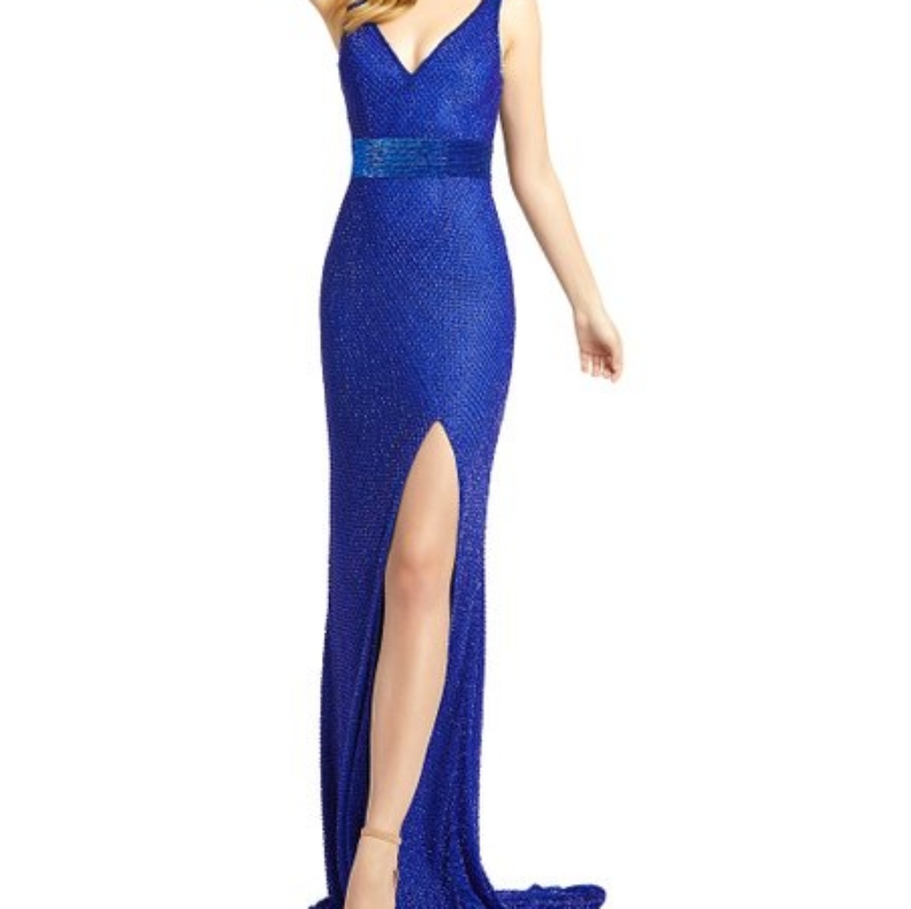 Mac Duggal Royal Blue Beaded V-neck Dress Size 10